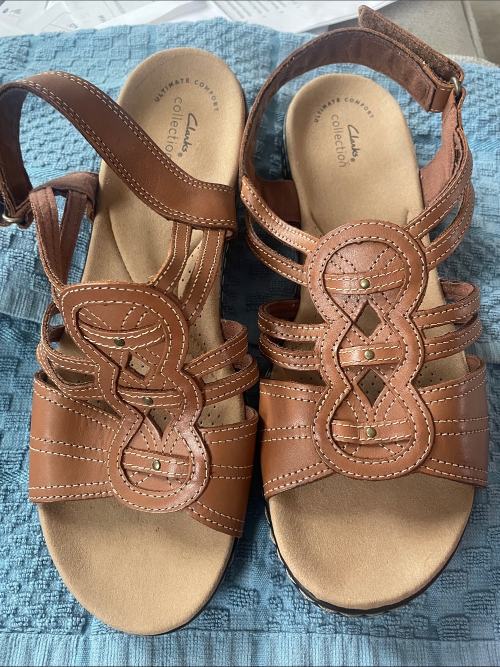 Clarks Tan Leather Strappy Adjustable Sandals